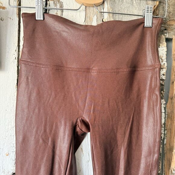 Spanx Faux Leather Leggings Mahogony Reddish Brown Sz M Pull On - Picture 4 of 11